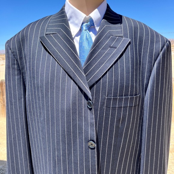 Steve Harvey Pinstripe Suit Set Mens 48 Blazer Jacket 40X34 Pants cashmere blend